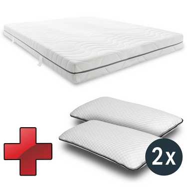 7 zónás, viszkoelasztikus Sleezzz Smart matrac 180 x 200 cm, magasság 18 cm, H3 keménységi szint, légmemória hab + 2 x Sleezzz® Smart állítható magasságú párna.