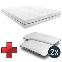 7 zonu viskoelastiskais matracis Sleezzz Smart 180 x 200 cm, augstums 18 cm, cietības pakāpe H3 ar gaisa atmiņas putām + 2 x Sleezzz® Smart spilveni ar regulējamu augstumu.