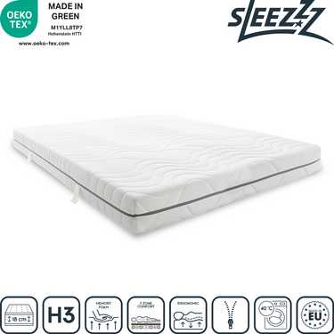 7-zone visco-elastisch matras Sleezzz Smart 160 x 200 cm, hoogte 18 cm, hardheidsniveau H3 met luchtgeheugenschuim