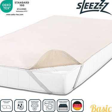 Sleezzz Basic Molton Matratzenschutz 140 x 190 cm, Matratzenschoner aus 100 % Baumwolle, Naturfarben , Fixspann