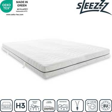 7-zoners viskoelastisk madras Sleezzz Smart 180 x 200 cm, højde 18 cm, fasthedsniveau H3 med air memory-skum