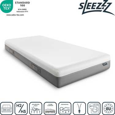 Sleezzz Premium viszkoelasztikus matrac 90 x 200 cm, magasság 20 cm, szilárdsági szint H2/H3, megfordítható fogantyúkkal + Sleezzz® Premium gélpárna.