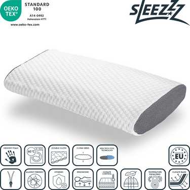 Sleezzz Cool viskoelastik boyun destek yastığı 35 x 75 cm normal viskoelastik köpükten daha düşük sıcaklık hassasiyetine sahip özel hafızalı köpük ile