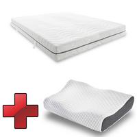 7 zonu viskoelastiskais matracis Sleezzz Smart 120 x 200 cm, augstums 18 cm, cietības līmenis H3 ar gaisa atmiņas putām + Sleezzz Premium ortopēdiskais spilvens ar želejas efektu 32 x 60 cm.