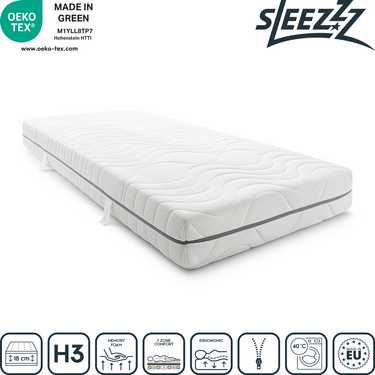 7-zone visco-elastische matras Sleezzz Smart 80 x 200 cm, hoogte 18 cm, hardheidsniveau H3 met luchtgeheugenschuim + gratis Sleezzz® Smart cosy deken 140 x 200 cm