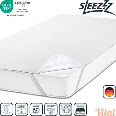 Sleezzz Vital waterproof molleton mattress protector fixed tension 140 x 200 cm, mattress protector made of 100% cotton in white