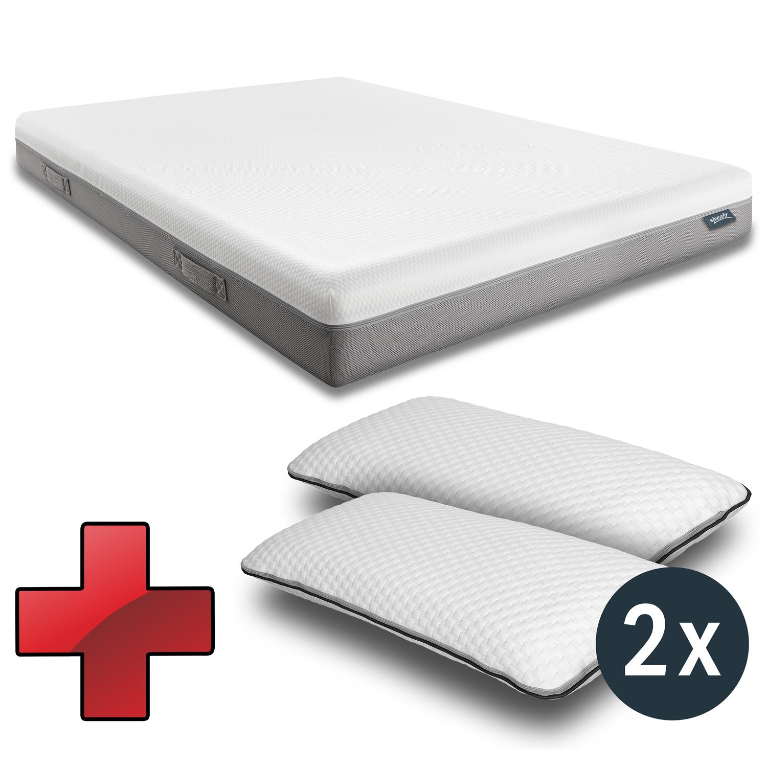 Sleezzz® Premium matras 180x200 cm + 2 x Sleezzz® Smart in hoogte verstelbaar kussen