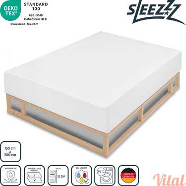 Sleezzz Vital Drap-housse en molleton imperméable avec finition antibactérienne argentée 180 x 200 cm pack de deux