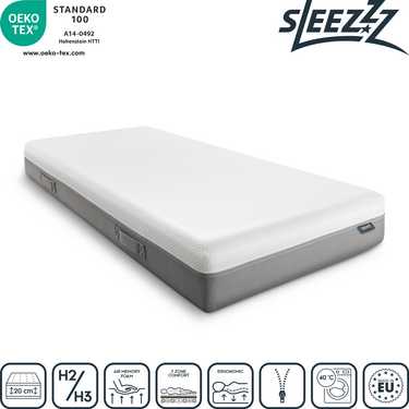 Sleezzz Premium viskoelastisk madrass 80 x 200 cm, höjd 20 cm, fasthetsgrad H2/H3, med vändbara handtag