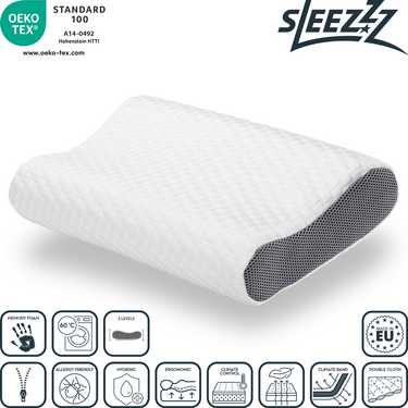 Sleezzz premium viscoelastic neck support pillow 50 x 32 x 11 cm with skin-friendly double cloth cover