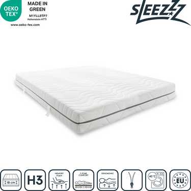 7-zone visco-elastisch matras Sleezzz Smart 120 x 200 cm, hoogte 18 cm, hardheidsniveau H3 met luchtgeheugenschuim + Sleezzz Premium orthopedisch geleffect neksteunkussen 32 x 60 cm