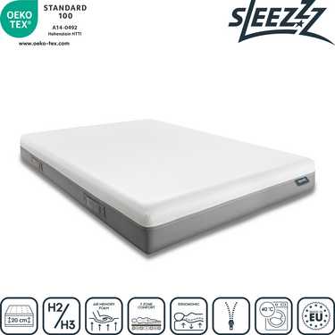 Sleezzz Premium viskoelastisk madrass 140 x 200 cm, höjd 20 cm, fasthetsnivå H2/H3, med vändbara handtag + Sleezzz® Cool kudde med kyleffekt